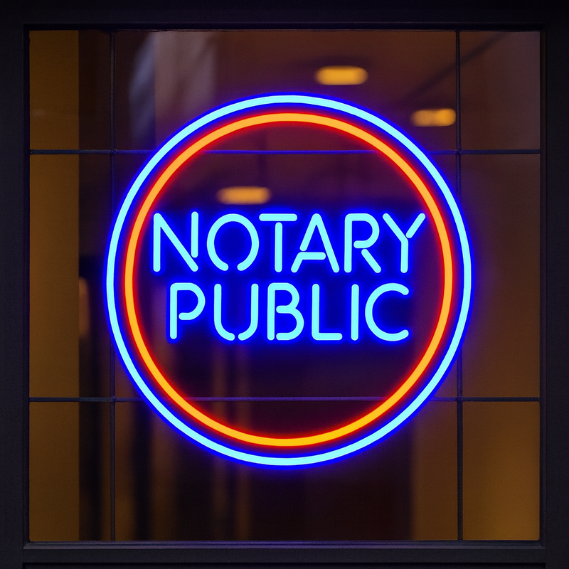 20" Round Notary Public Ultra-Bright LED Sign with Remote (Neon-Style, LED Technology) - LED Gift Works
