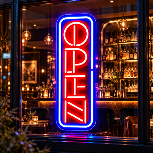 Vertical Open Sign Ultra-Bright Neon-Style LED Business Window Sign with Remote - LED Gift Works