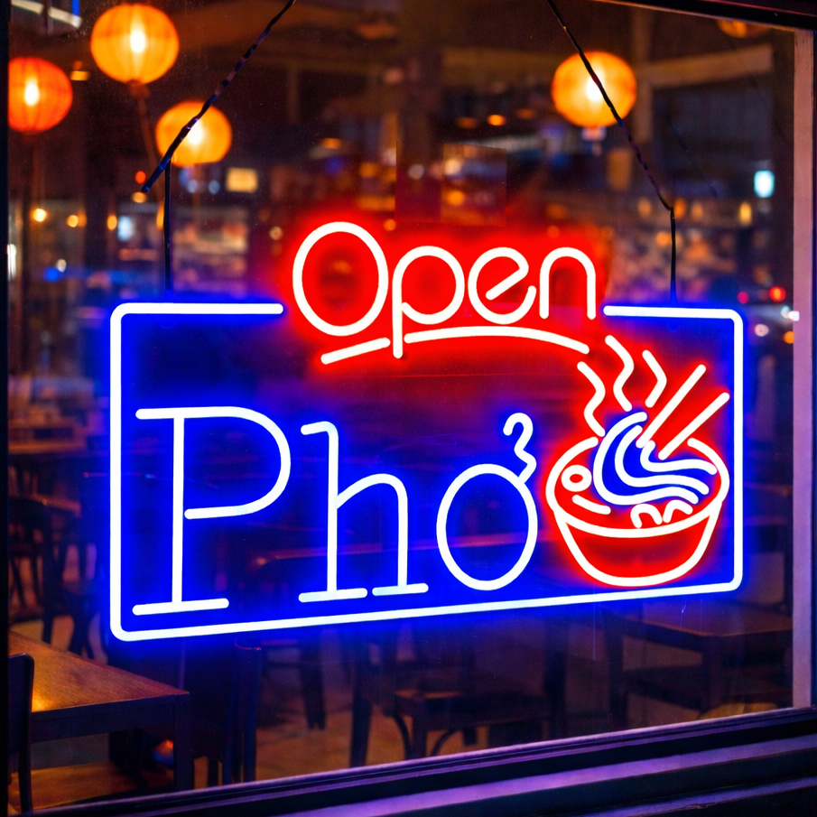 Open Pho Vietnam Noodles Ultra-Bright LED Sign with Remote (Neon-Style, LED Technology) - LED Gift Works