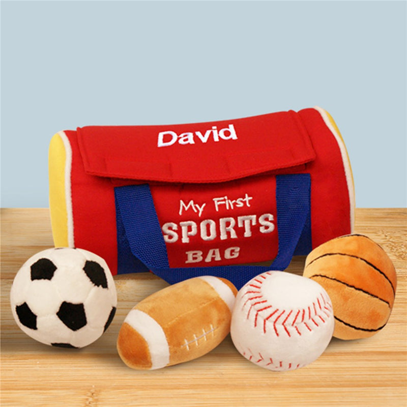 Personalized My First Sports Bag with Toy Balls - Custom Name Kids Mini Duffel - LED Gift Works