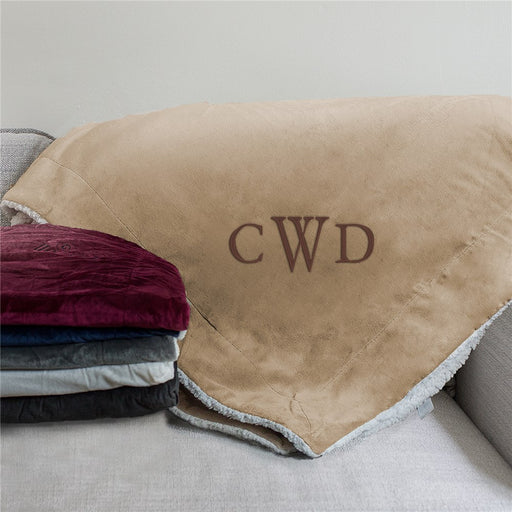Personalized Embroidered Monogram Sherpa Blanket - Custom Monogram Throw - Cozy Personalized Gift - Way Up Gifts