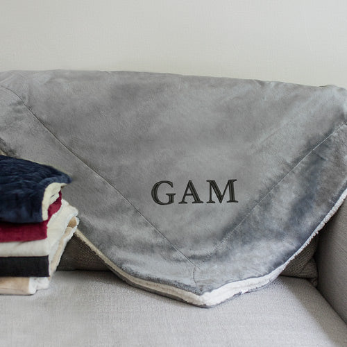 Personalized Embroidered Initials Sherpa Blanket - Custom Initials Sherpa Throw - Cozy Personalized Gift - Way Up Gifts