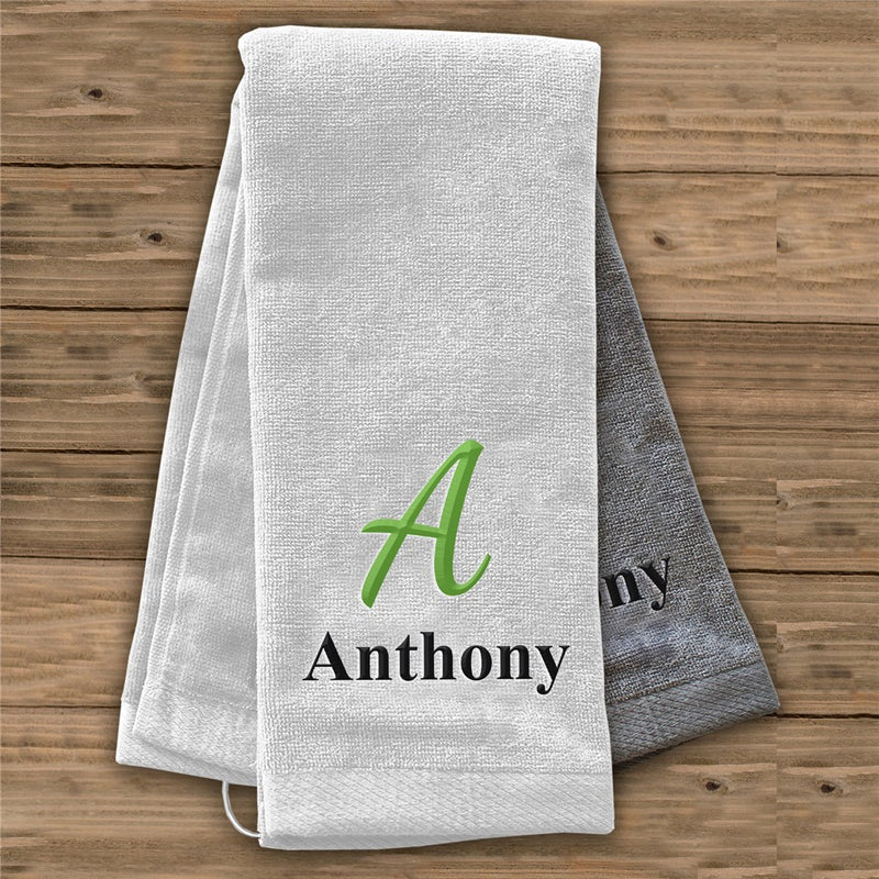 Personalized Golf Towel with Initial and Name - Embroidered Gift - LED Gift Works