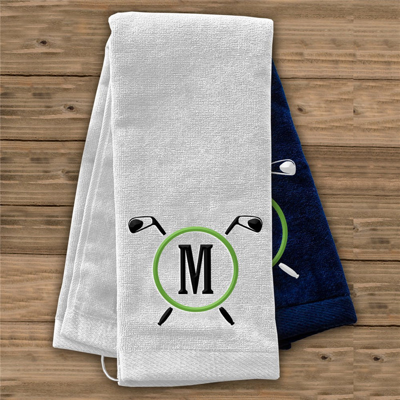Personalized Golf Towel with Golf Clubs and Initial - Embroidered - LED Gift Works