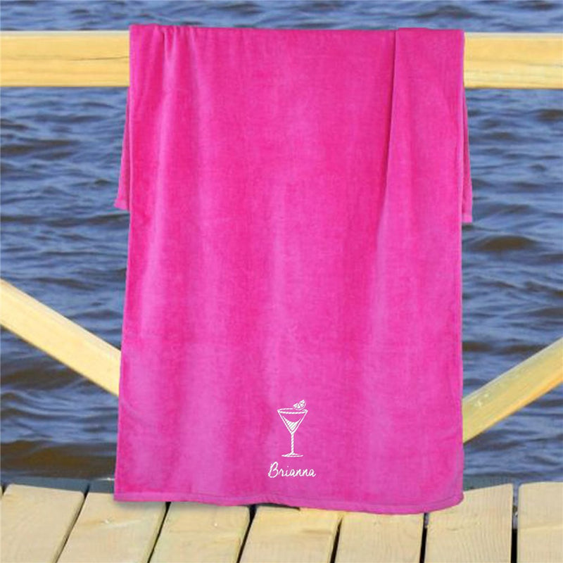 Embroidered Martini Glass Beach Towel - Add a Name - LED Gift Works