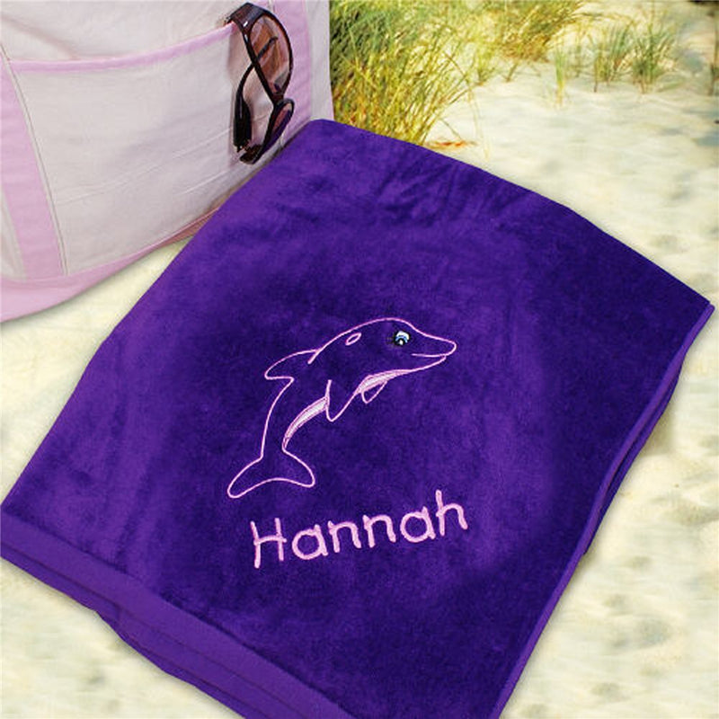 Dolphin Embroidered Beach Towel - Custom Name Gift - LED Gift Works
