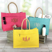 Personalized Jute Tote Bag with Monogram – 3 Initials Pocket Tote - LED Gift Works