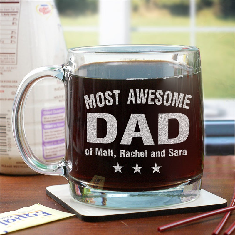 Engraved Most Awesome Parent Glass Mug - Custom Parent Appreciation Mug - LED Gift Works