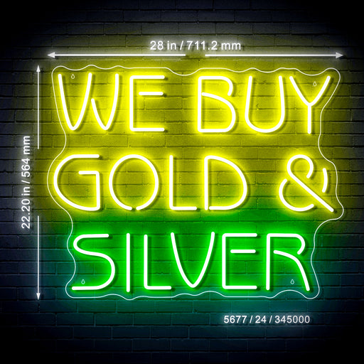 Pawn Shop We Buy Gold & Silver Ultra-Bright Neon-Style LED Business Window Sign with Remote - LED Gift Works