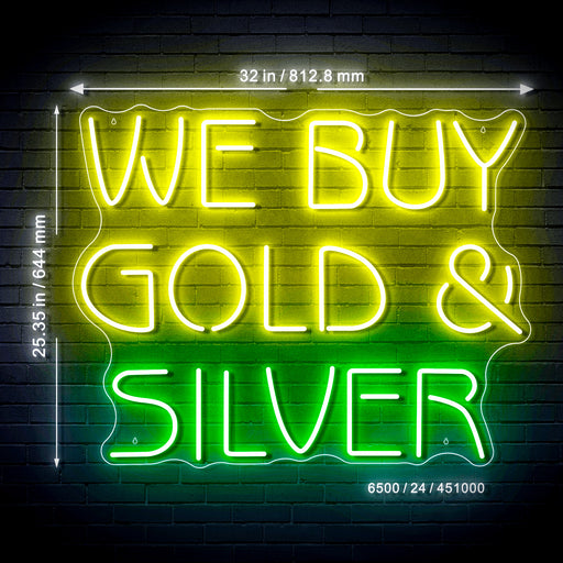 Pawn Shop We Buy Gold & Silver Ultra-Bright Neon-Style LED Business Window Sign with Remote - LED Gift Works