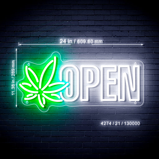 Open Hemp Leaf Marijuana Dispensary (Block Lettering) Ultra-Bright LED Sign with Remote (Neon-Style, LED Technology) - Way Up Gifts