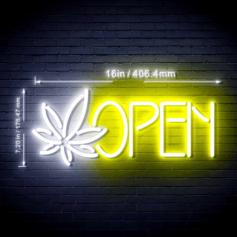 Open Hemp Leaf Marijuana Dispensary Flex Silicone LED Sign (Neon-Style, LED Technology) - LED Gift Works