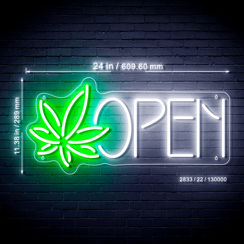 Open Hemp Leaf Marijuana Dispensary Ultra-Bright LED Sign with Remote (Neon-Style, LED Technology) - LED Gift Works