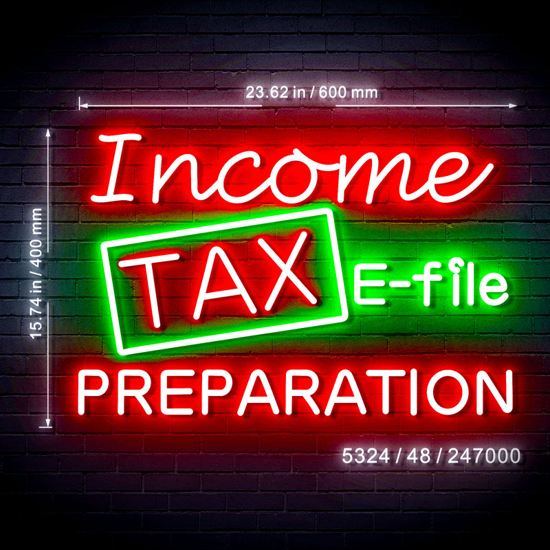 Income Tax Preparation E-File Ultra-Bright LED Sign with Remote (Neon-Style, LED Technology) - LED Gift Works