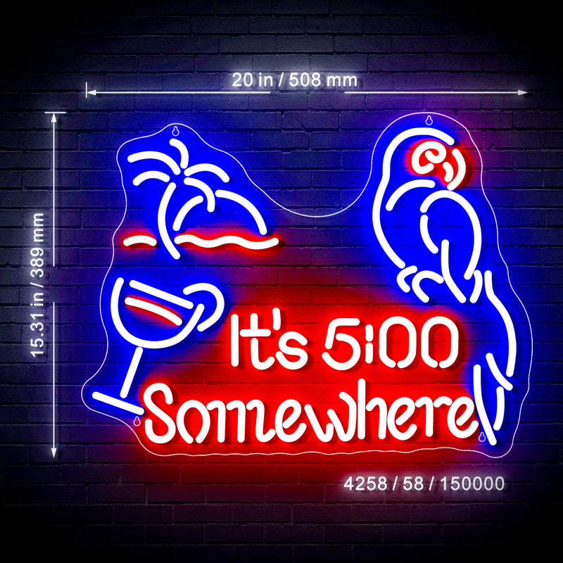Parrot It's Five O'Clock Somewhere Ultra-Bright LED Sign with Remote (Neon-Style, LED Technology) - LED Gift Works