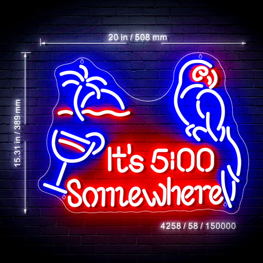 Parrot It's Five O'Clock Somewhere Ultra-Bright LED Sign with Remote (Neon-Style, LED Technology) - LED Gift Works