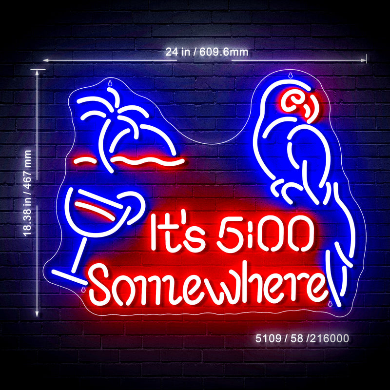 Parrot It's Five O'Clock Somewhere Ultra-Bright LED Sign with Remote (Neon-Style, LED Technology) - LED Gift Works