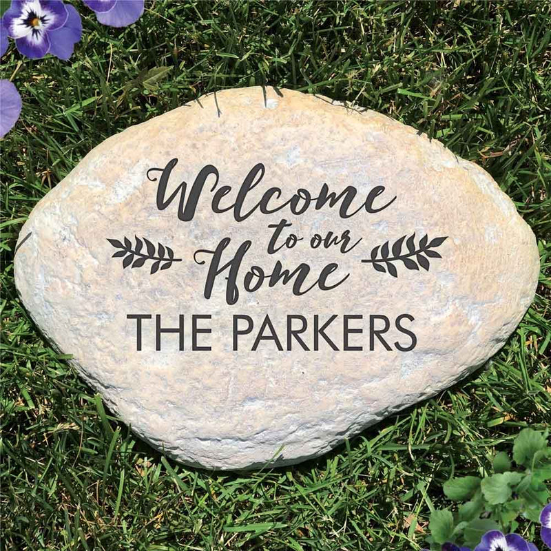 Welcome to Our Home Engraved Garden Stone - Realistic Resin Design with Hide a Key - LED Gift Works