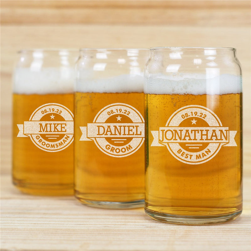 Personalized Engraved Beer Can Pint Glass for Groomsmen Gift - LED Gift Works