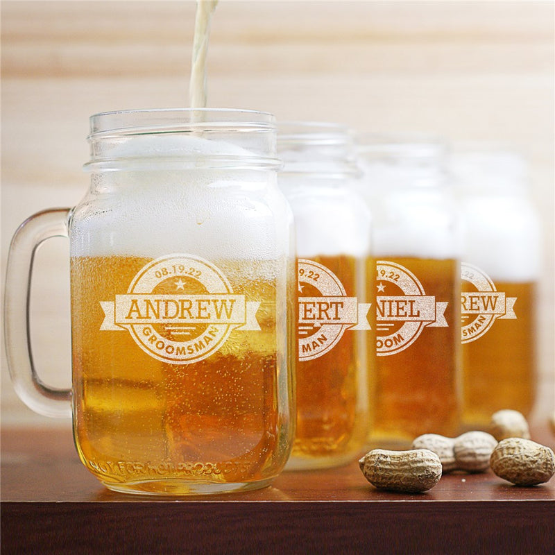 Engraved Mason Jar - Rustic Groomsmen Gift - LED Gift Works