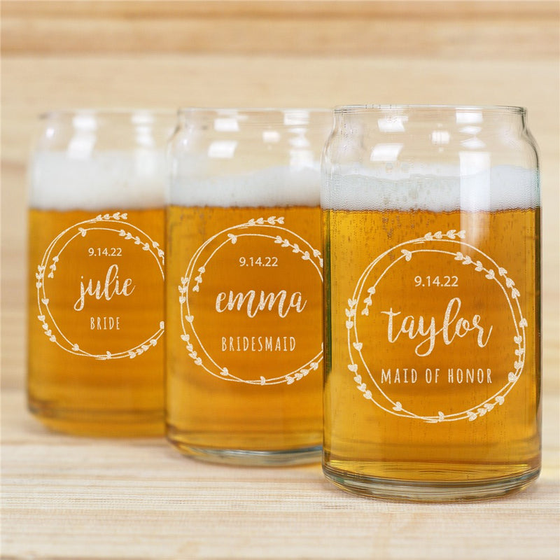 Personalized Beer Can Pint Glass - Custom Bridal Party Drinkware Gift - LED Gift Works