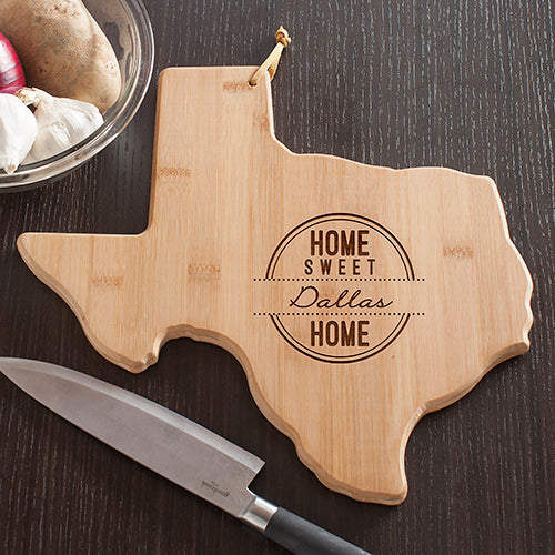 Texas State Shaped Cutting Board - Personalized Engraved Texas Kitchen Gift - LED Gift Works