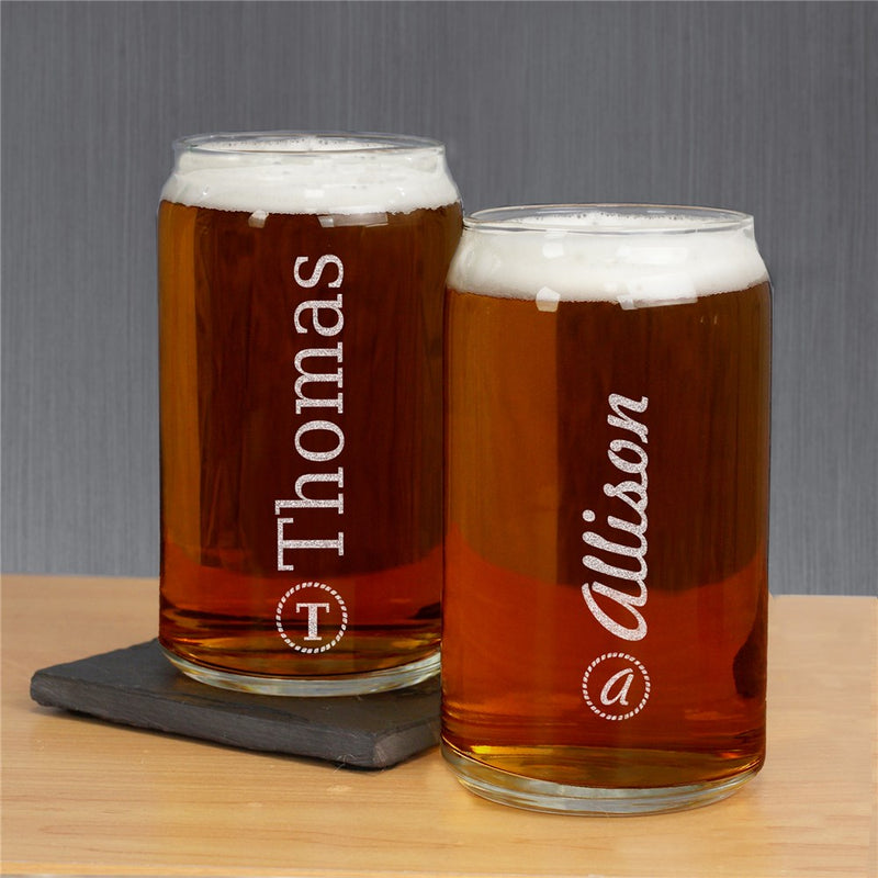 Personalized Beer Can Pint Glass – Engraved with Name and Initial - LED Gift Works