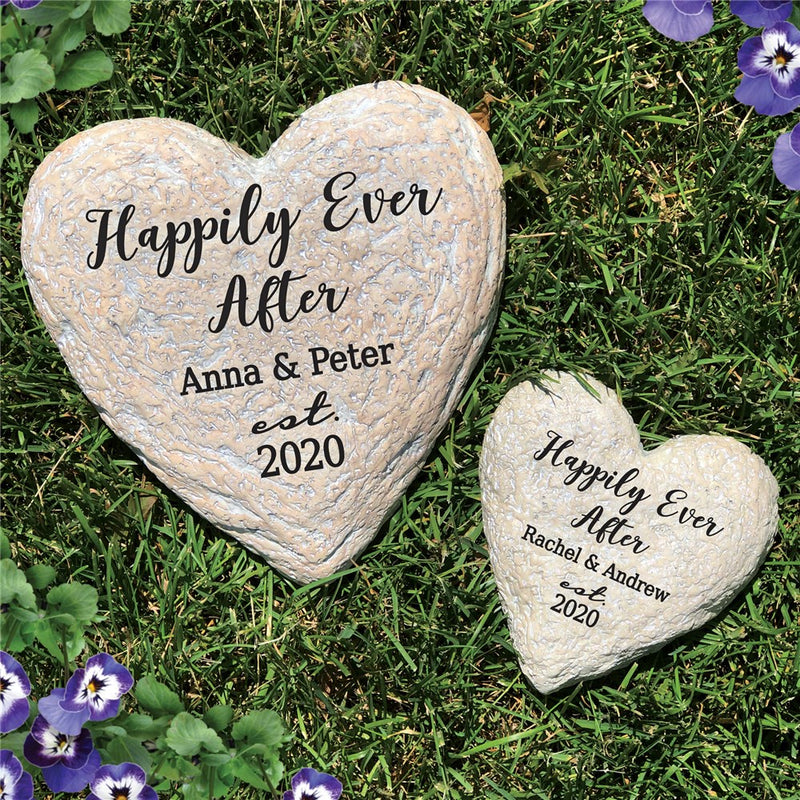 Happily Ever After Heart Wedding Garden Stone - Realistic Resin Design - LED Gift Works