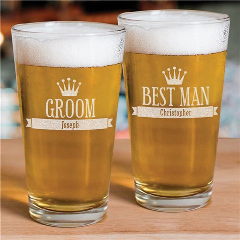 Custom Engraved Pint Glass - Groomsmen Gift - LED Gift Works
