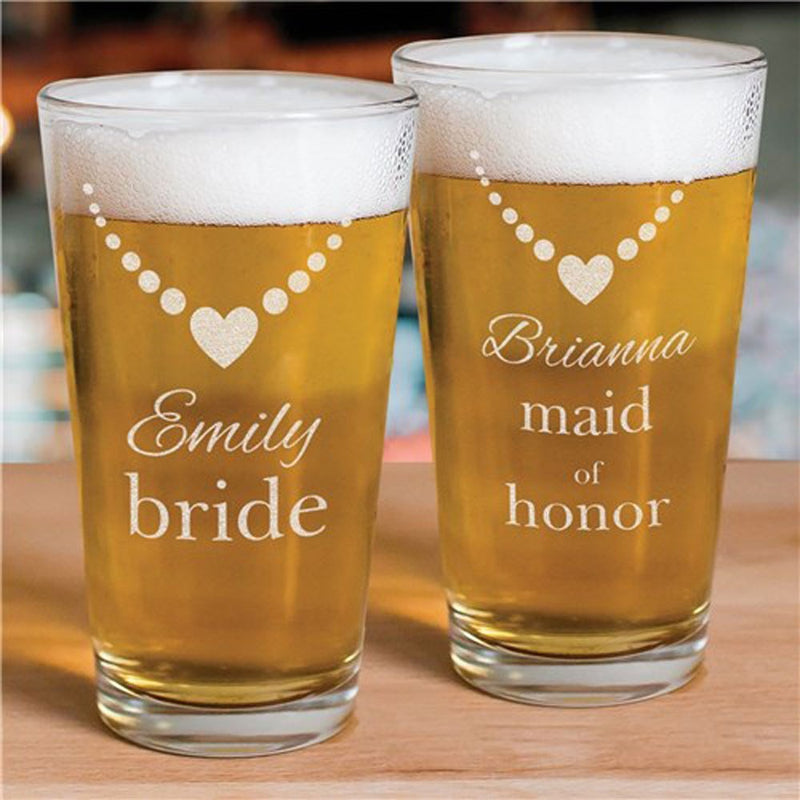 Engraved Bridal Party Beer Glass - Personalized Wedding Drinkware - LED Gift Works