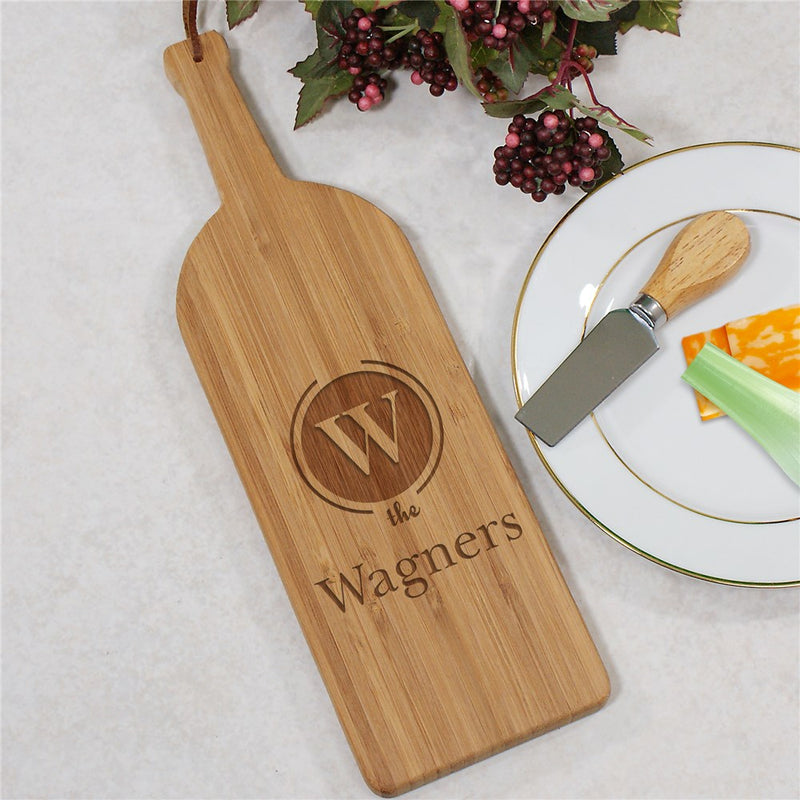 Engraved Initial & Name Wine Bottle Cutting Board - Custom Large Gift - LED Gift Works