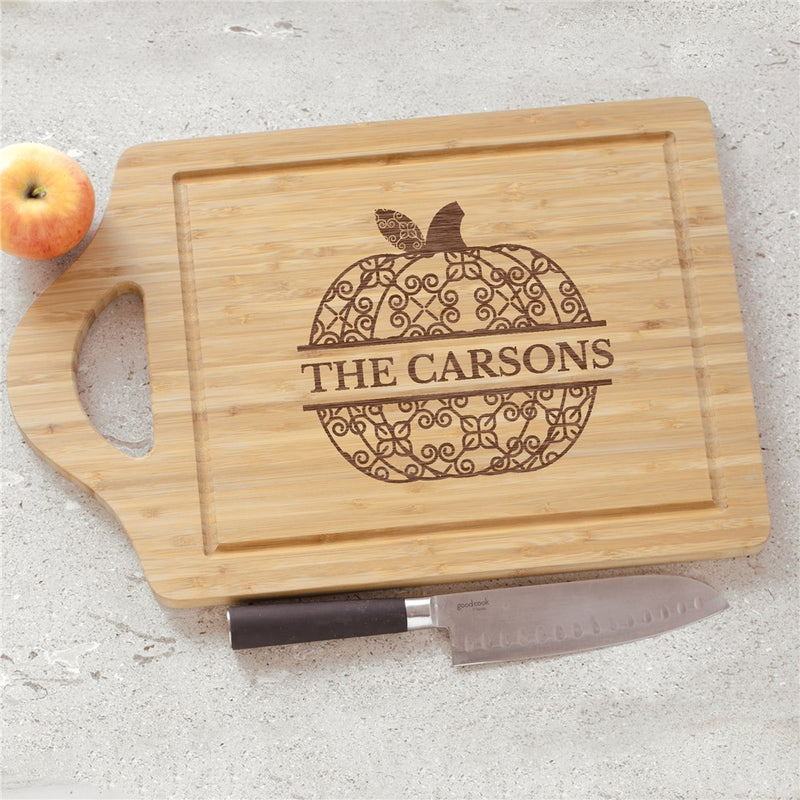 Engraved Pumpkin Family Cutting Board - Fall Themed Personalized Board - LED Gift Works