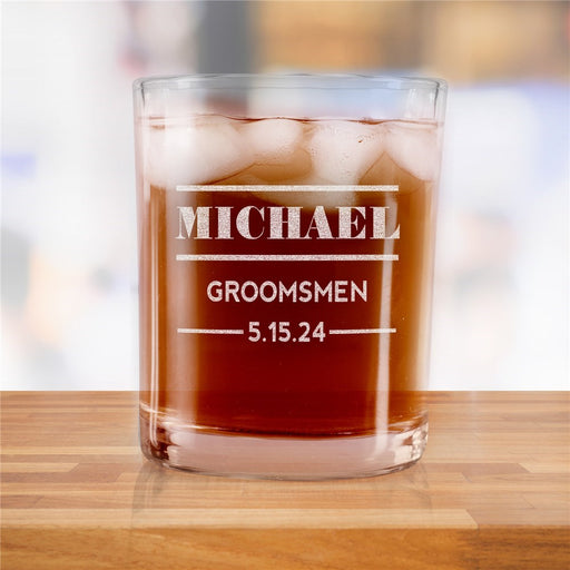 Wedding Party Lowball Whiskey Rocks Glass - Engraved Groomsmen Drinkware - Way Up Gifts