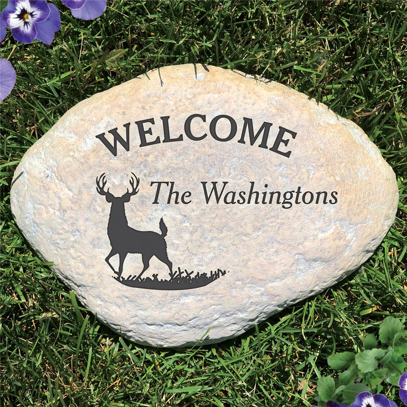 Deer Silhouette Personalized Garden Stone - Realistic Resin Design with Hide a Key - LED Gift Works