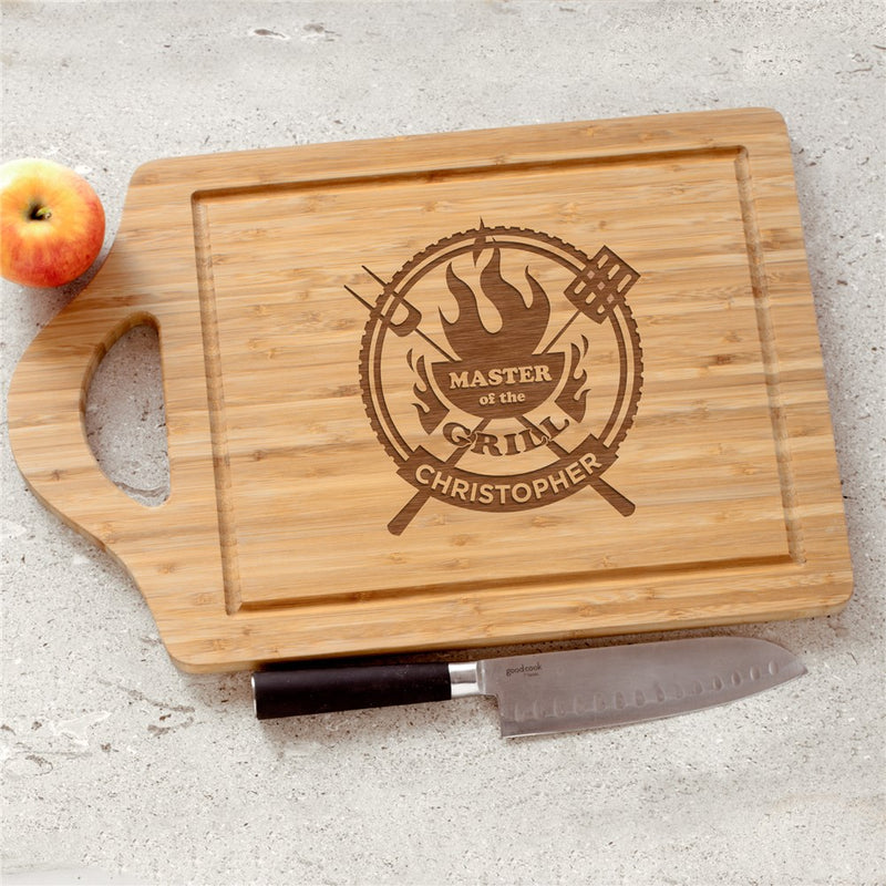 Engraved Master of the Grill Cutting Board - Personalized BBQ Board for Dad - LED Gift Works