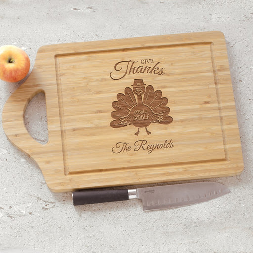 Engraved Give Thanks Turkey Cutting Board - Large Thanksgiving Kitchen Board - Way Up Gifts
