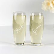 Engraved Stemless Champagne Flute - Personalized Wedding Party Toast Glass - LED Gift Works