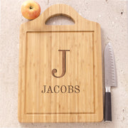 Engraved Initial & Family Name Cutting Board - Personalized Bamboo Board - LED Gift Works