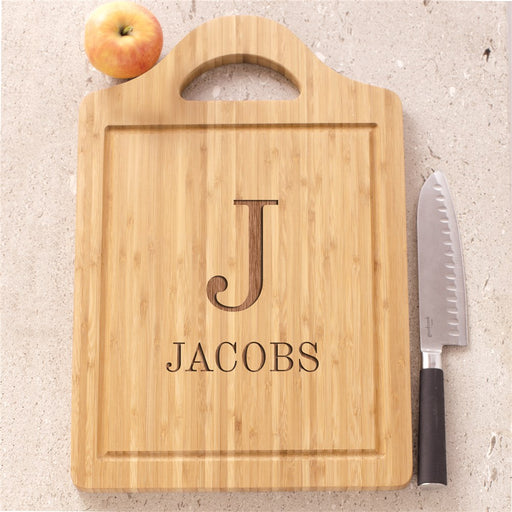Engraved Initial & Family Name Cutting Board - Personalized Bamboo Board - Way Up Gifts