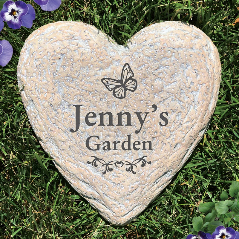 Butterfly Heart Garden Stone - Realistic Resin Design - LED Gift Works