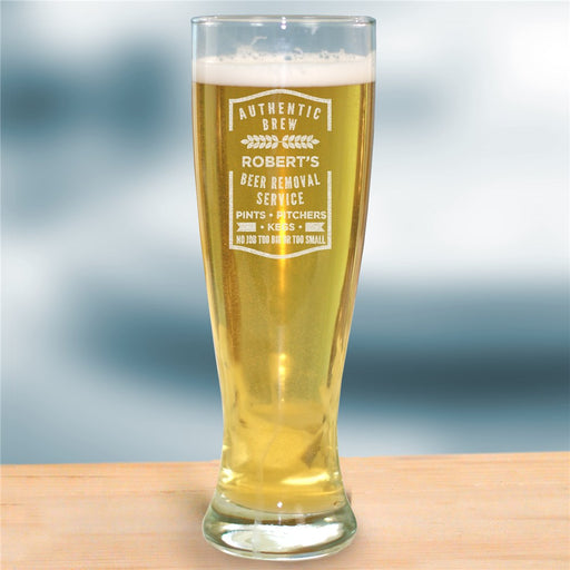 Engraved Beer Removal Service Pilsner Glass – Custom Funny Beer Mug for Dad, Husband, or Friend – Personalized Drinking Gift - Way Up Gifts