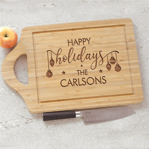 Engraved Happy Holidays Cutting Board - Personalized Holiday Board - Way Up Gifts