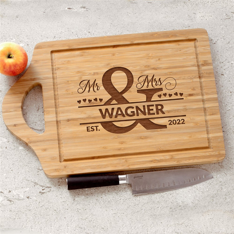 Engraved Mr. & Mrs. Ampersand Cutting Board - Wedding or Anniversary Gift - LED Gift Works