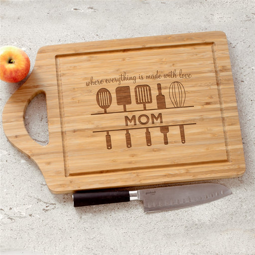 Engraved "Where Everything Is Made With Love" Cutting Board - Custom Kitchen Gift - Way Up Gifts