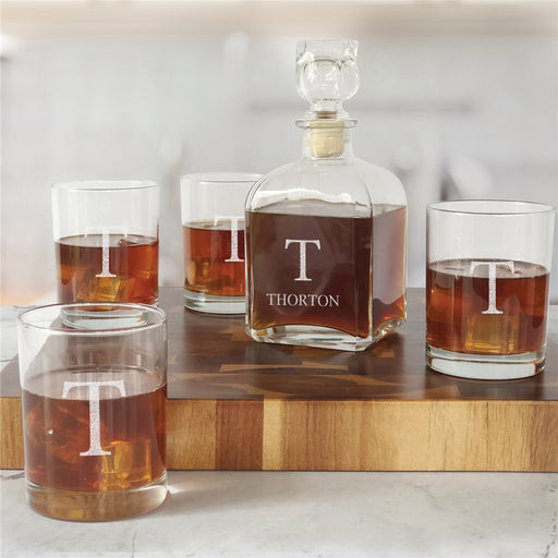 Personalized Decanter Set - Engraved Name with Bold Initial Design - Way Up Gifts