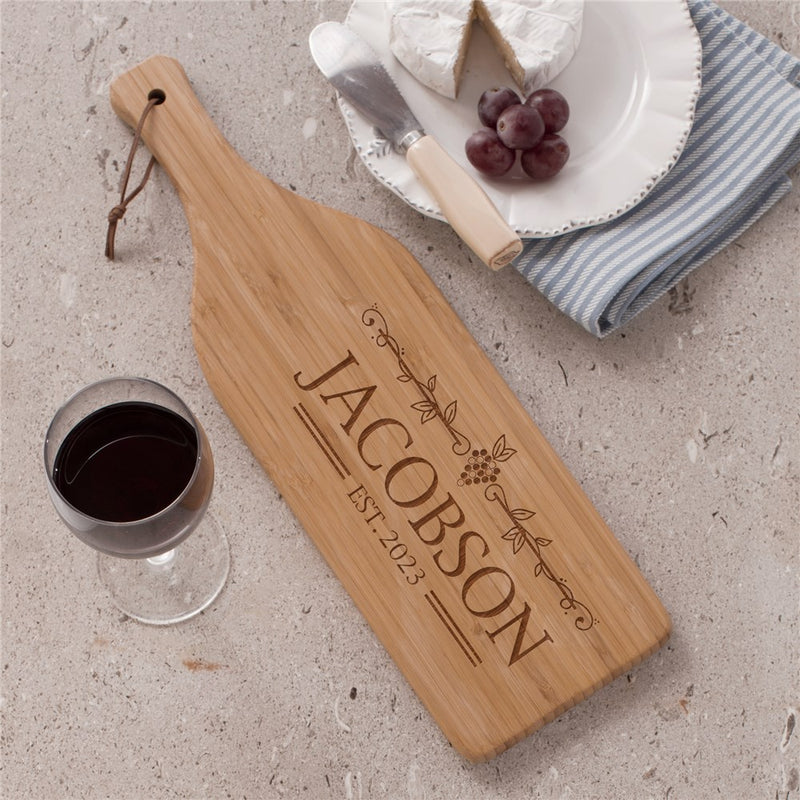 Engraved Grape Vine Wine Cutting Board - Name & Established Date Design - LED Gift Works