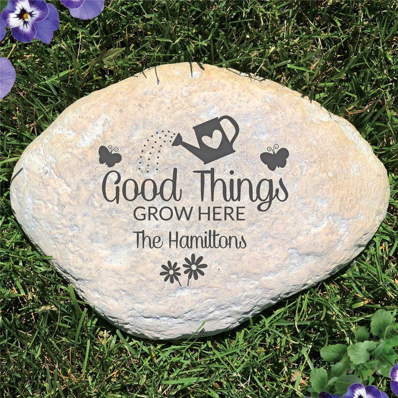 Good Things Grow Here Large Garden Stone - Realistic Resin Design with Hide a Key - LED Gift Works