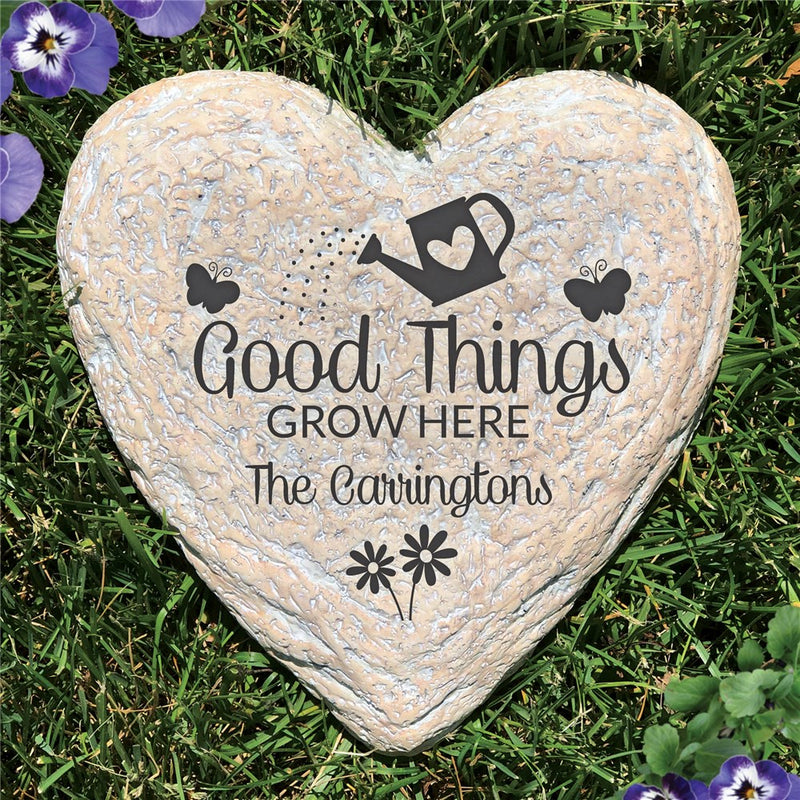Good Things Grow Here Heart Garden Stone - Realistic Resin Design - LED Gift Works