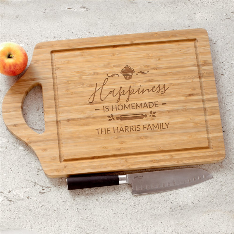 Engraved "Happiness Is Homemade" Cupcake Cutting Board - Large Bamboo Gift - LED Gift Works