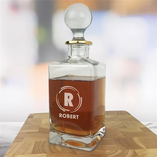 Custom Groomsmen Gold Rim Decanter - Engraved Circular Lines Design - Way Up Gifts